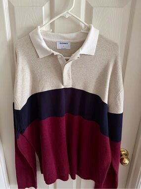 Old Navy Men's Colorblock Crewneck Sweater - Cream, Navy & Burgundy